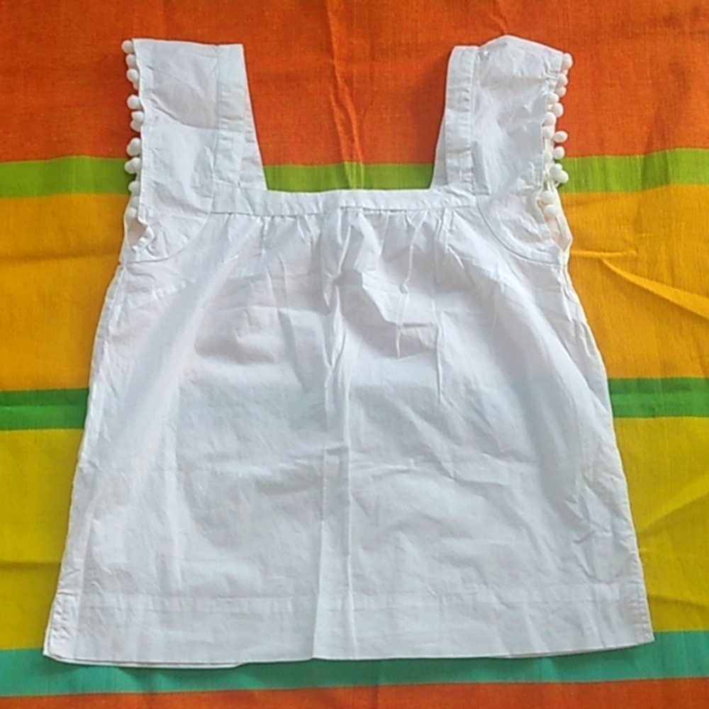 🌞J Crew white cotton pom pom camisole top Sz 2